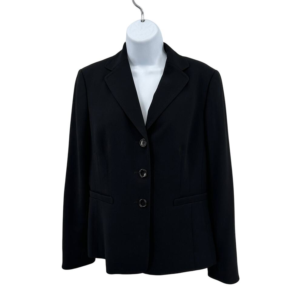 Ann Taylor Petite 3-Button Blazer Jacket WMNS M/L Black Suit Coat Office Work LS